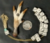 Unique Vintage & Weird Real Grouse Foot Brooch (3.25") & Bone Dice Komboloi / Worry Beads (Approx 11" Long, Dice are 0.25" Square) - 2