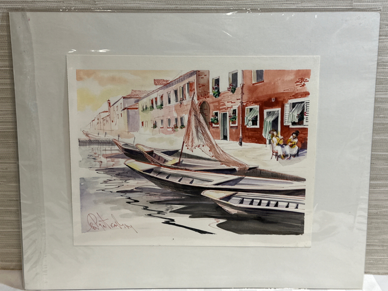 Original Signed Water Colour And Pen Venice Painting 14” x 11” Bagged and Boarded