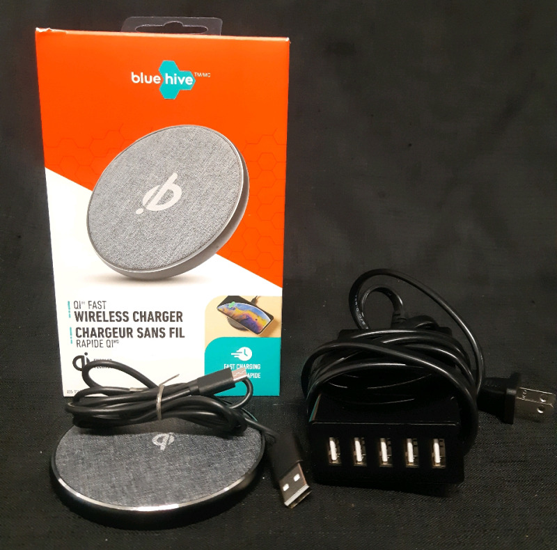 Bluehive Qi Fast Wireless Charger and 5 Port USB Wall Charger ( Tested For Power )