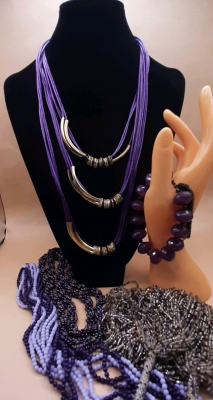 Vintage Purple! 4 Necklaces & a Bracelet Longest Necklace is 30"