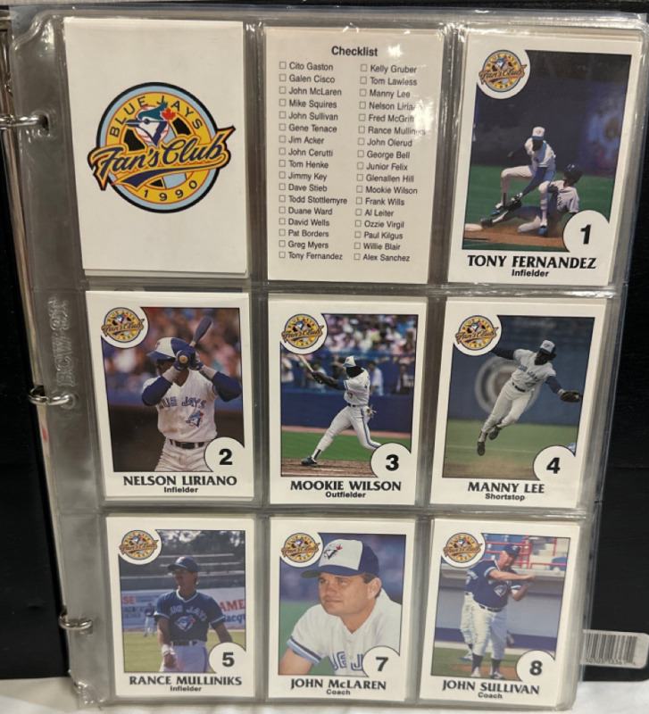 144 Vintage 1990 / 1991 / 1992 Blue Jays Fan's Club Baseball Cards 16 Sheets in a Binder