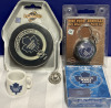 5 Piece Toronto Maple Leafs Lot Including Toronto Maple Leafs Puck Mini Puck Key Chain Playing Cards Mini Mug and Platinum Collection Pin