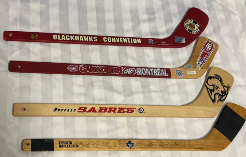 4 Wood 24” Mini Sticks Chicago Blackhawks Montreal Canadian Buffalo Sabres & Special Edition Toronto Maple Leafs