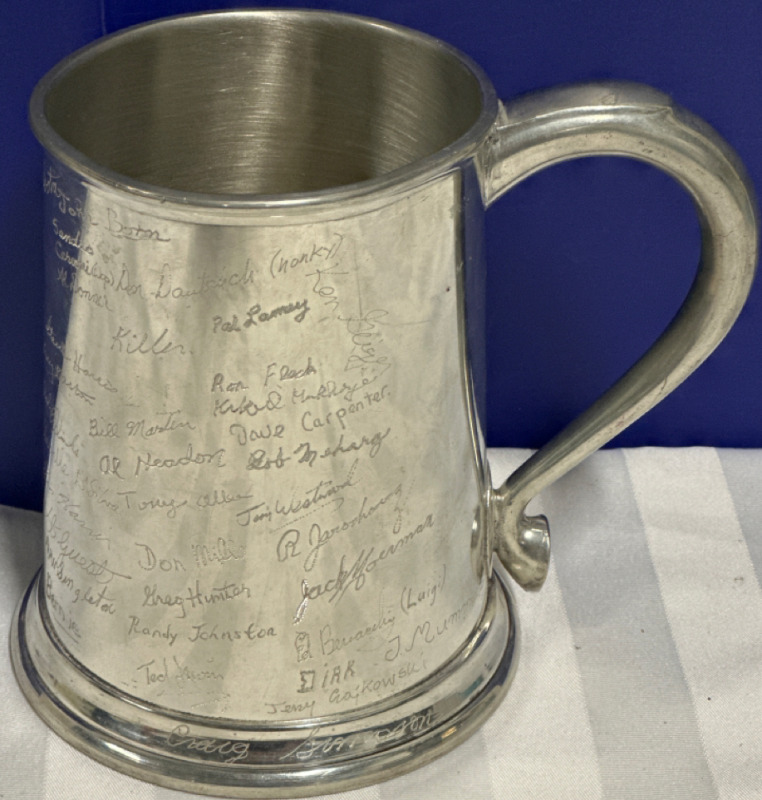 Vintage BIRKS English Pewter Engraved Signatures Mug 2692 6”