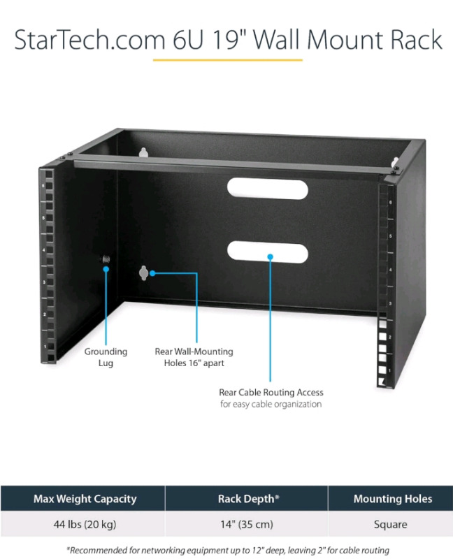 New Startech 6U Wall Mounting Bracket For Patch Panel ( 19.5" x 14" x 11" )