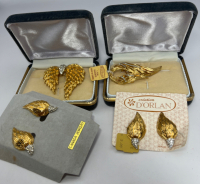 Vintage D’ORLAN Rhinestone Angel Wings Brooch Earrings