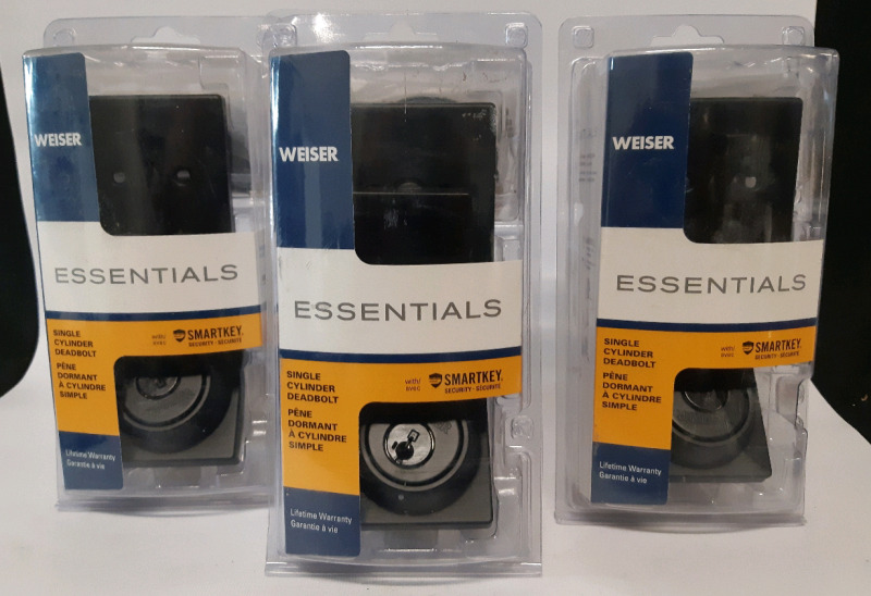 3 New Weiser Essentials Single Cylinder Deadbolt With Smart Key Model # 91190-119