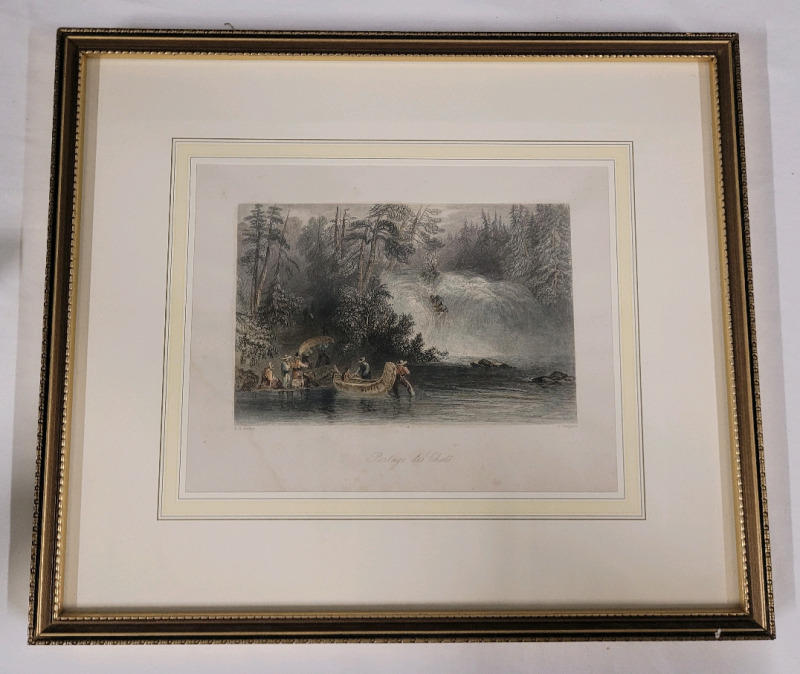 " Portage Des Chats " by William Henry Bartlett . Framed Hand Coloured Steel Engraving with COA