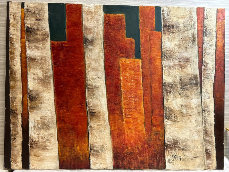 Raised Forest of Birch Trees Oil and Acrylic 30” x 40” Painting on Canvas Stretched Frame