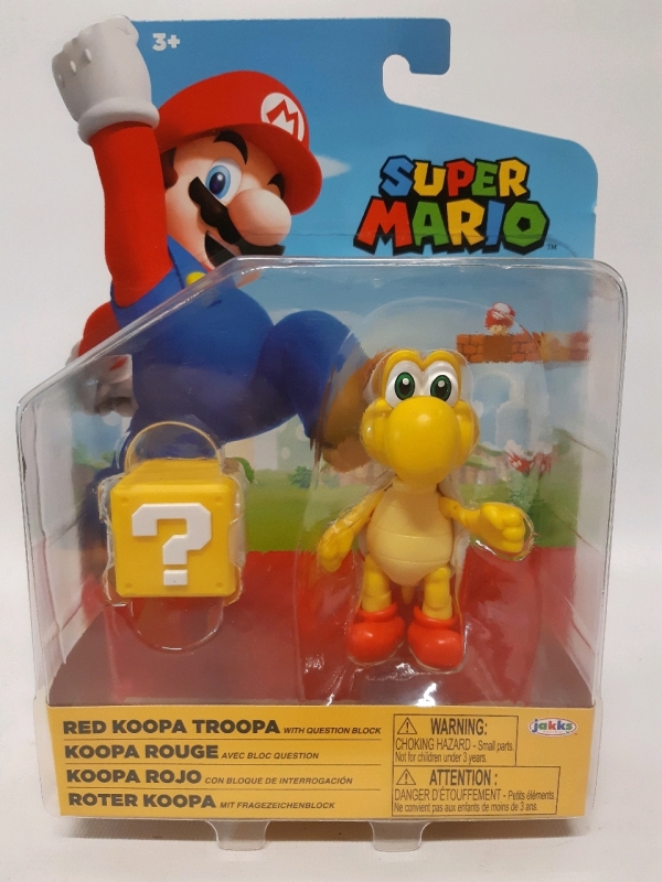 New Jakks Pacific World Of Nintendo Super Mario " Red Koopa Troopa With Question Block" 4 Inch Figurine *Sealed*