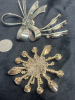 Two Vintage Brooches Lucite Corn Flower Swirl Riveted Rhinestone Burst - 2