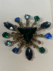 Two Vintage Brooches Lucite Corn Flower Swirl Riveted Rhinestone Burst - 3