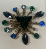 Two Vintage Brooches Lucite Corn Flower Swirl Riveted Rhinestone Burst - 4