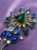 Two Vintage Brooches Lucite Corn Flower Swirl Riveted Rhinestone Burst - 6