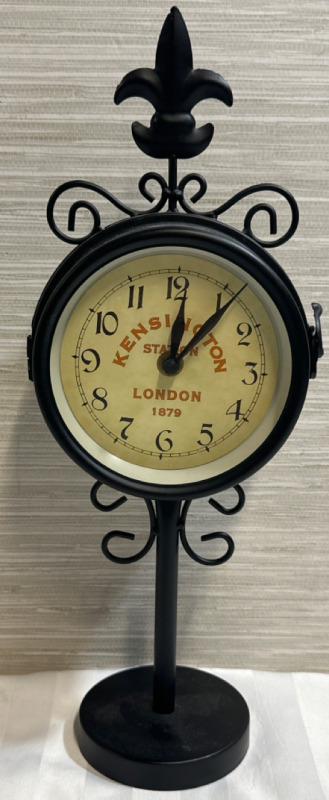 Kensington Station London 1879 Metal Double Sided Train Station Decor Clock 16” Tall 6” Diameter One Side of Clock Tested