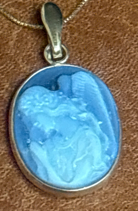 14KT Yellow Gold Blue Cameo Angel Pendant with 14K Italy Box Chain