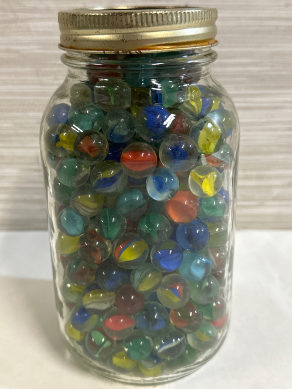 Mason Jar Full of Vintage Cats Eye Marbles