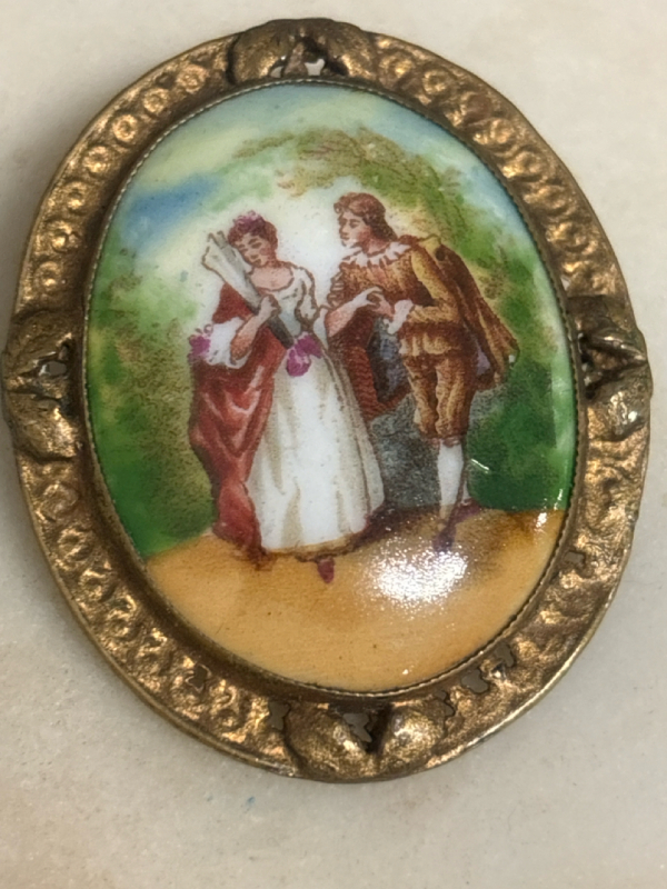 Antique Hand Painted Porcelain Czechoslovakia Brooch