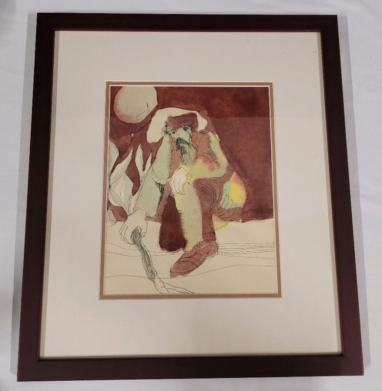 Pen & Ink with Watercolor Framed Art Signed by Artist . Measures 13 3/4"×16"