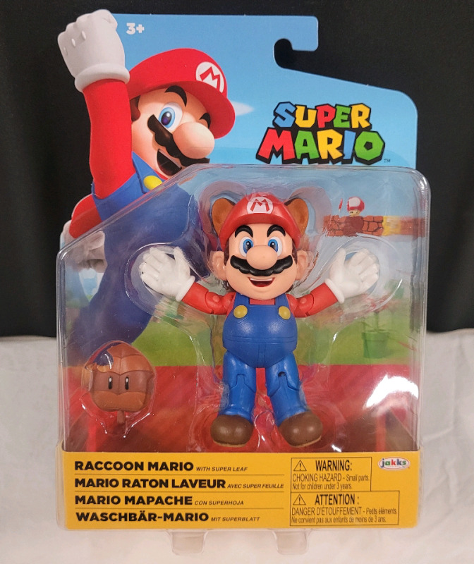 New - Nintendo Super Mario Raccoon Mario with Super Leaf 4" Action Figure . Sealed