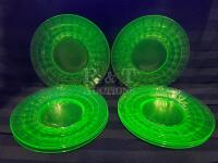 Vintage Uranium Glass Block Optic Pattern Small Plates