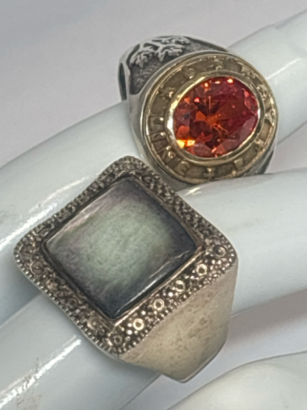 Two 925 Sterling Silver Chunky Rings with Stones