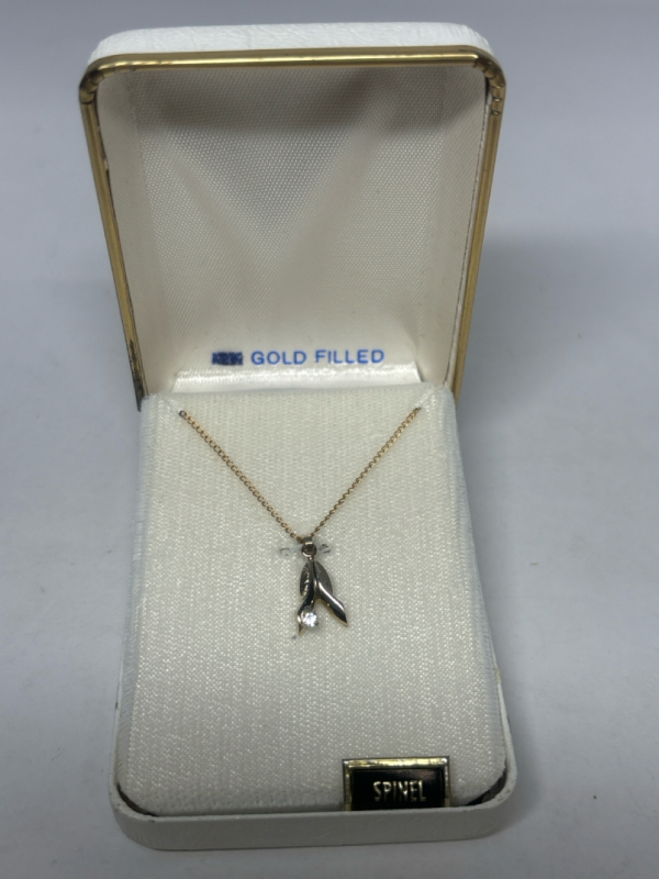 Vintage Gold Filled Necklace with White Spinel
