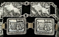 2 Vintage Lightweight Metal & Metallic Panel Belts : Goldfish / Koi & Native American in Canoe | 1.15" - 1.2" Wide x 25.5" - 33" Long