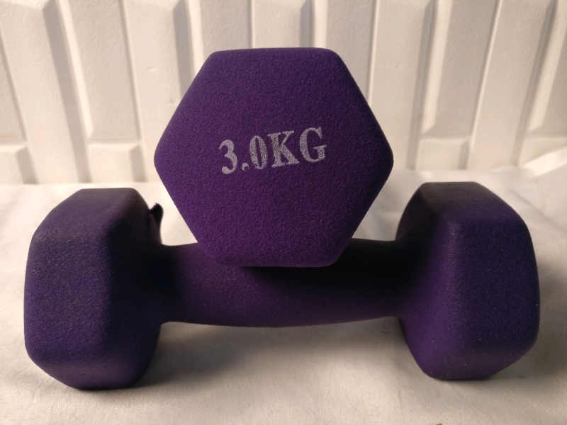 2 New 3 Kg Hex Dumbbells - one Damaged