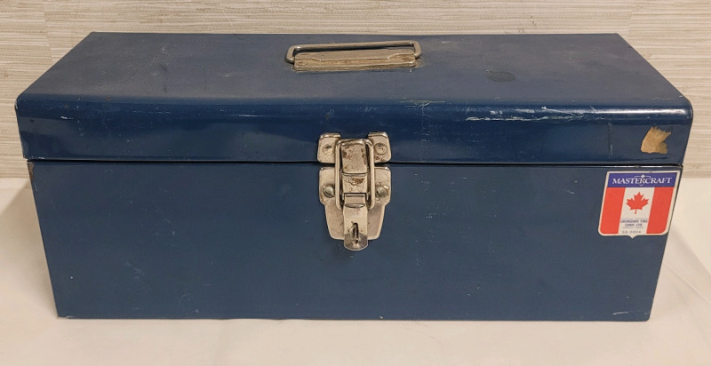 Mastercraft Blue Metal Tool Box , measures 16"×6"×6"