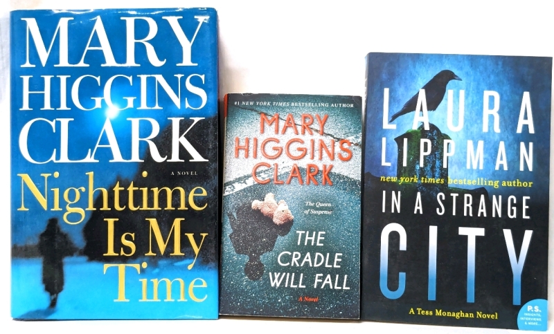 3 Suspense / Mystery Novels | Mary Higgins Clark: Nighttime Is My Time & The Cradle Will Fall | In a Strange City by Laura Lippman