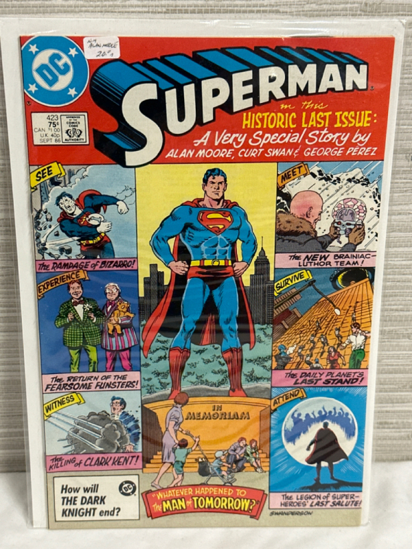 Superman Historic Last Issue #423 DC Comics 1986 Vintage Alan Moore Bagged and Boarded