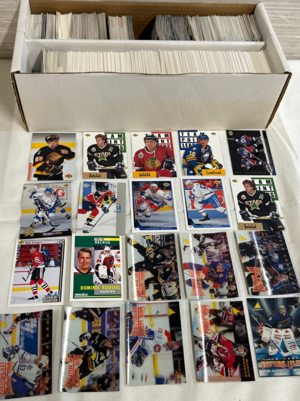 1400+ Vintage NHL Hockey Tading Cards 1990’s Upper Deck Pinnacle Fleer Mario Lemieux Doug Gilmour Patrick Roy Martin Brodeur 93-94 Upper Deck Series 1 & 2 Two Row Box