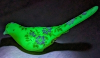 Signed Handpainted Vintage Fenton Uranium Custard Glass Dove with Flower Details and Original Stickers | 4" x 4.75" Tall