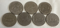 7 Vintage Canadian 1970 1971 1972 1973 1974 1975 1976 One Dollar Coins Circulated 1970-1976