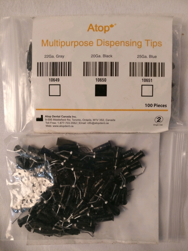 200 New Atop Dental Multipurpose Dispensing Tips - 20Ga Black