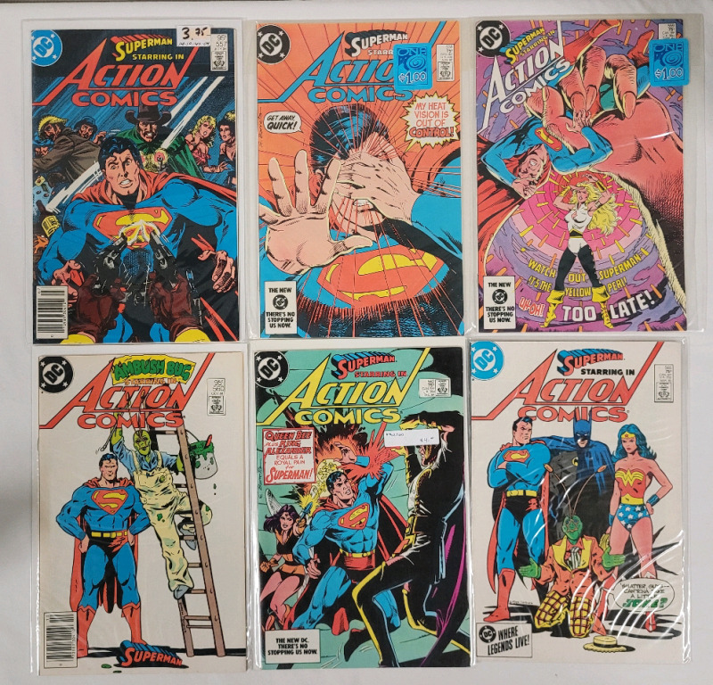 1982 - 1983 DC Comics ACTION COMICS #557 , 558 , 559 , 560 , 562 , 565 . Bagged & Boarded