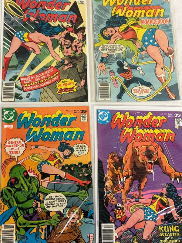 4 Wonder Woman DC Comics Issues #235 , 236, 237 & 238 Straight Run Bronze Age Vintage Mostly Bagged and Boarded