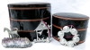 Vintage Pair of Bento Boxes (2 & 3-Tier), 2 Vintage Amos Pewter Christmas Ornaments & Chunk of Amethyst with Pewter Horse