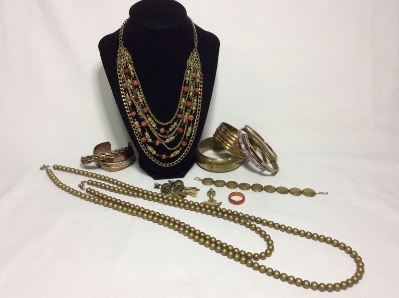 Vintage Brass Copper & Gold Tone Costume Jewelry