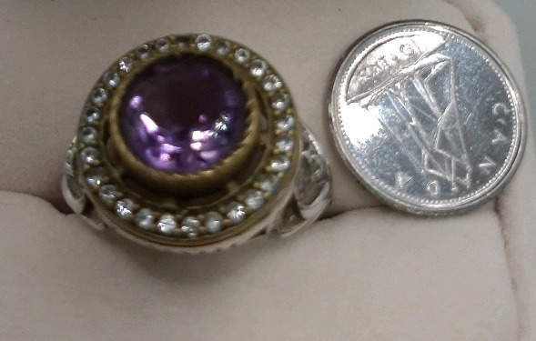 Vintage Amethyst Ring Surrounded with CZ Unmarked Sterling Silver Setting