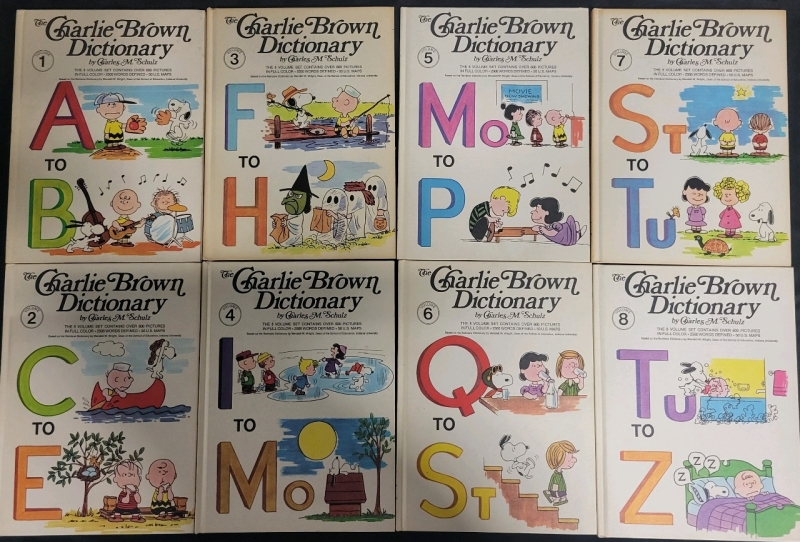 Vintage 1973 The Charlie Brown Dictionary 8 Volume Complete Set By Charles M. Schulz Some Exterior Aging But Great Condition