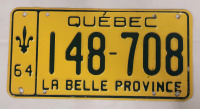 Vintage 1964 QUEBEC License Plate
