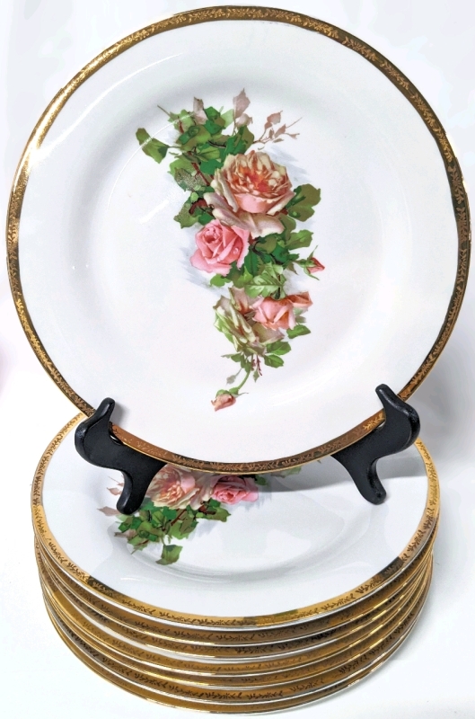 8 Vintage Royal Limoges Roses Dinner Plates | 10.75" Diameter