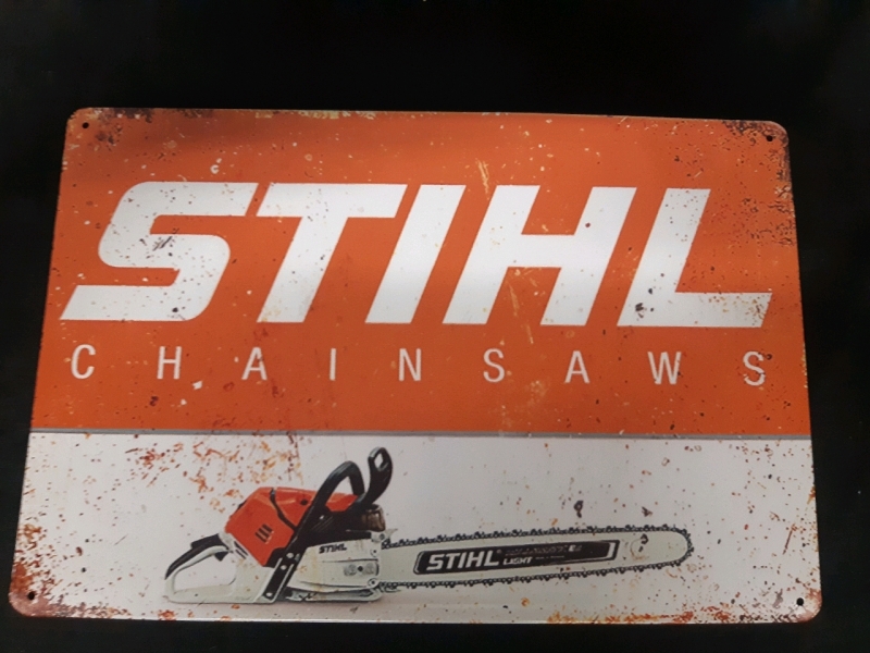 New Stihl Chainsaws Hanging Metal Wall Sign ( 12" x 8" )