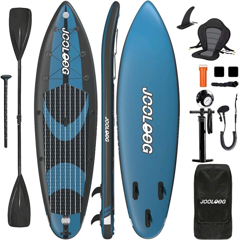 New Jooloog Inflatable Stand Up Paddle Board With Seat, Repair Kit, Hand Air Pump and Carry Bag. For All Skill Levels 10.5’X 32''X 6'', Retails for $269