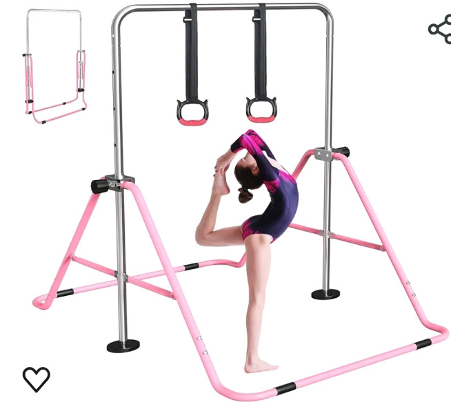 New FBSport Folding Gymnastics Training Kip Bar With Rings and Adjustable Height * Retails For Over $100 *