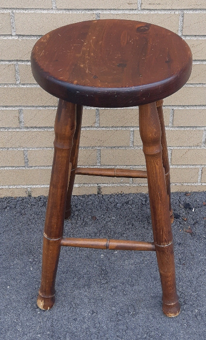 Vinatge Wooden 4 Legged Pine Stool 2 feet High * Scuffed *