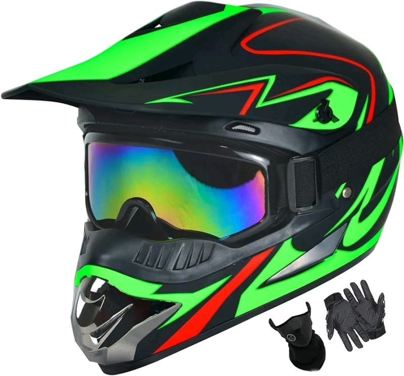 New sz Large Fashion Motocross Helmet Set for Adults - DOT Certified Off-Road Motorcycle Helmet (Gloves, Goggles, Face Protection)