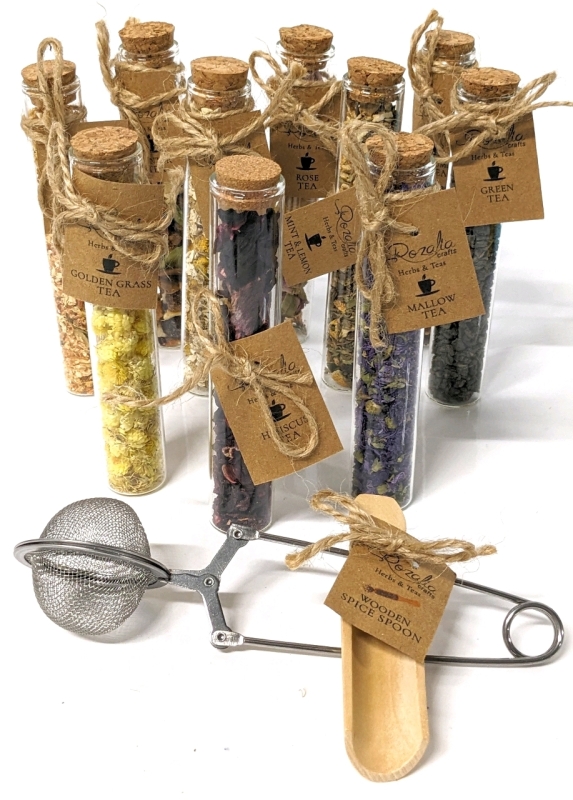 10 New Rozalia Organic Herbal Tea Sampler Set with Wooden Spice Scoop & Tea Infuser | Retails for Over $60!